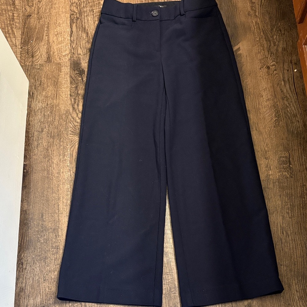 Loft Wide-Leg High Waist Navy Trousers Belt Loops